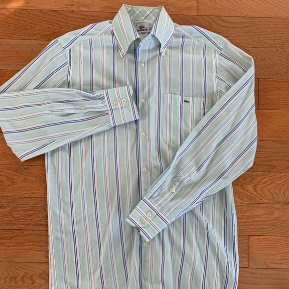 Lacoste Striped Long Sleeve Button Down Dress Shirt Mens 38 Polo Cotton Pastel‎ - Picture 1 of 7